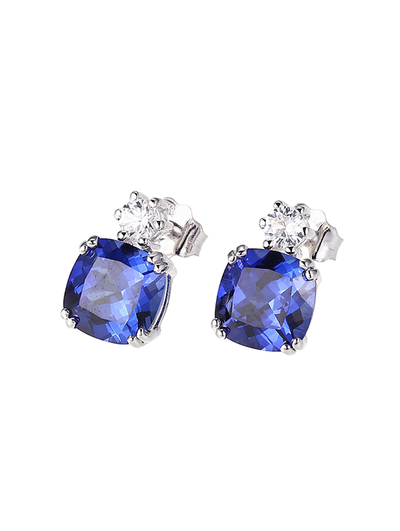 Bella Blue Corundum Cushion Stud Earrings - The Parks Collection